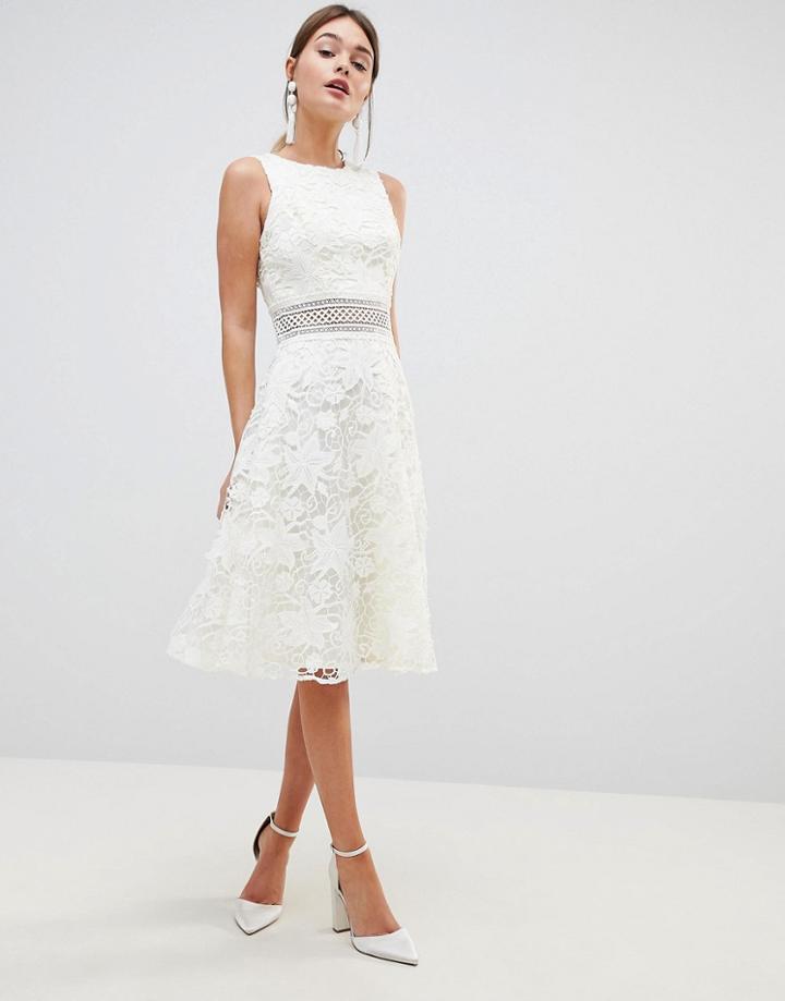 Chi Chi London Crochet Lace Skater Dress With Crochet Insert-white