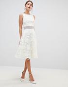 Chi Chi London Crochet Lace Skater Dress With Crochet Insert-white