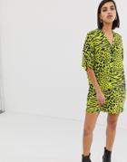 Asos Design Chuck On Mini Shirt Dress In Neon Snake - Multi
