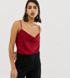 River Island Cami Top With Cowl Neck In Red - Red
