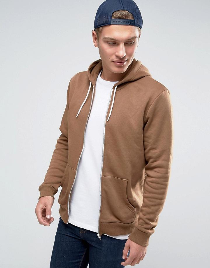 New Look Zip Through Hoodie In Camel - Beige