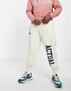 Asos Actual Oversized Sweatpants With Graphic Print And Logo In Cream-white