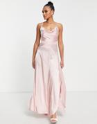 Parallel Lines Cowl Neck Satin Maxi Dress With Split In Pink