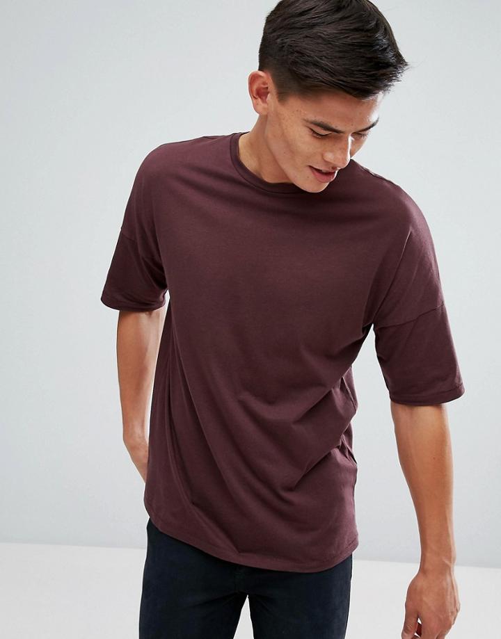 Kiomi Drop Shoulder T-shirt In Burgundy - Red
