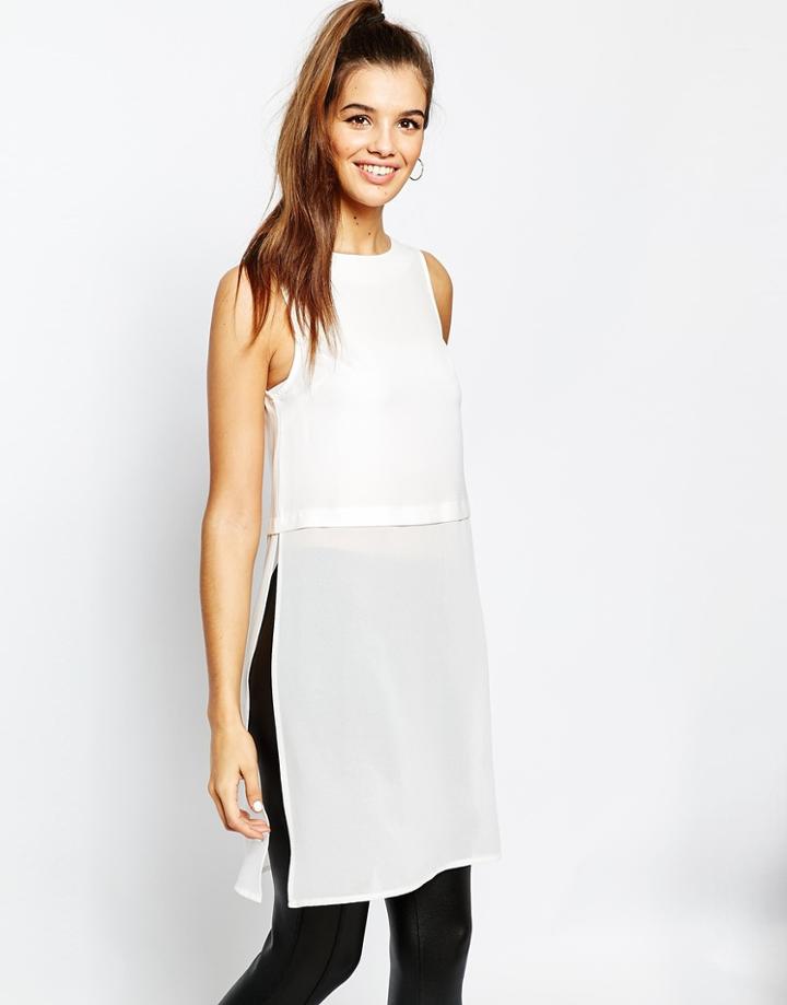 Daisy Street Layered Shirt - White