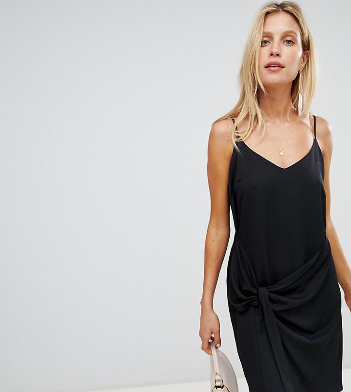 River Island Cami Dress With Knot Front Detail In Black - Black