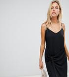 River Island Cami Dress With Knot Front Detail In Black - Black