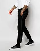Asos Cropped Smart Trousers With Printed Side Stripe - Black