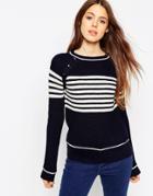 Asos Stripe Sweater With Button Neck Detail - Multi
