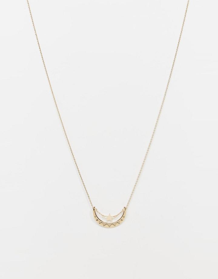 Orelia Moon Star Double Row Necklace - Pale Gold