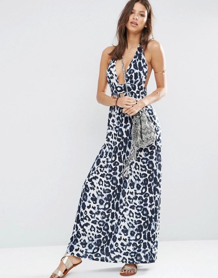Asos Snow Leopard Print Halter Maxi Beach Dress - Animal Print