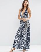 Asos Snow Leopard Print Halter Maxi Beach Dress - Animal Print