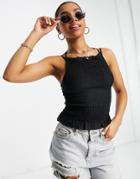 Asos Design Shirred Sun Top With Cross Back Detail In Black