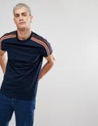 Asos T-shirt With Velour Shoulder Taping In Navy - Navy