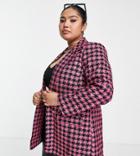 River Island Plus Houndstooth Check Boucle Blazer In Pink