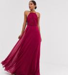 Asos Design Tall Bridesmaid Pinny Maxi Dress With Ruched Bodice - Red