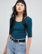 Weekday Cropped Round Neck Tee In Green - Green