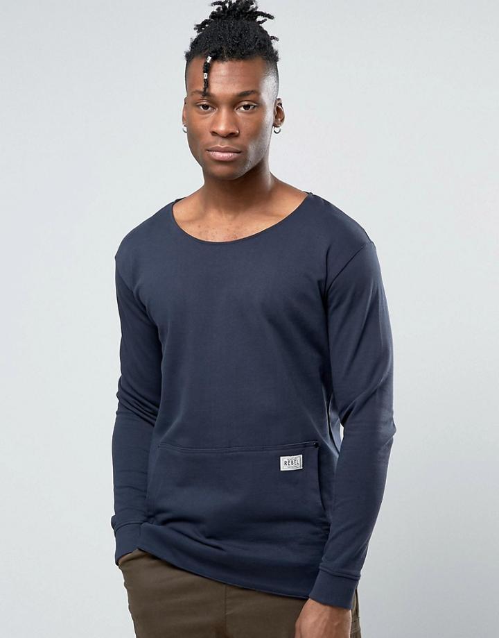Redefined Rebel Sweatshirt With Oversized Pocket - Navy