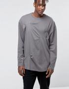 Asos Oversized Long Sleeve T-shirt With Crease Details - Gray