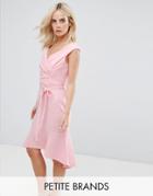 City Goddess Petite Wrap Front Peplum Midi Dress - Pink