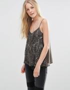 Vila Lola Sequin Cami Top In Black - Black