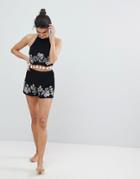 Asos Beach Floral Cross Stitch Embroidered Co Ord Short - Multi