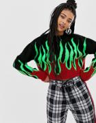 Collusion Cropped Sweater With Flame - Multi