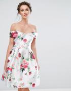 Chi Chi London Bardot Midi Dress In Bright Floral Print - Multi