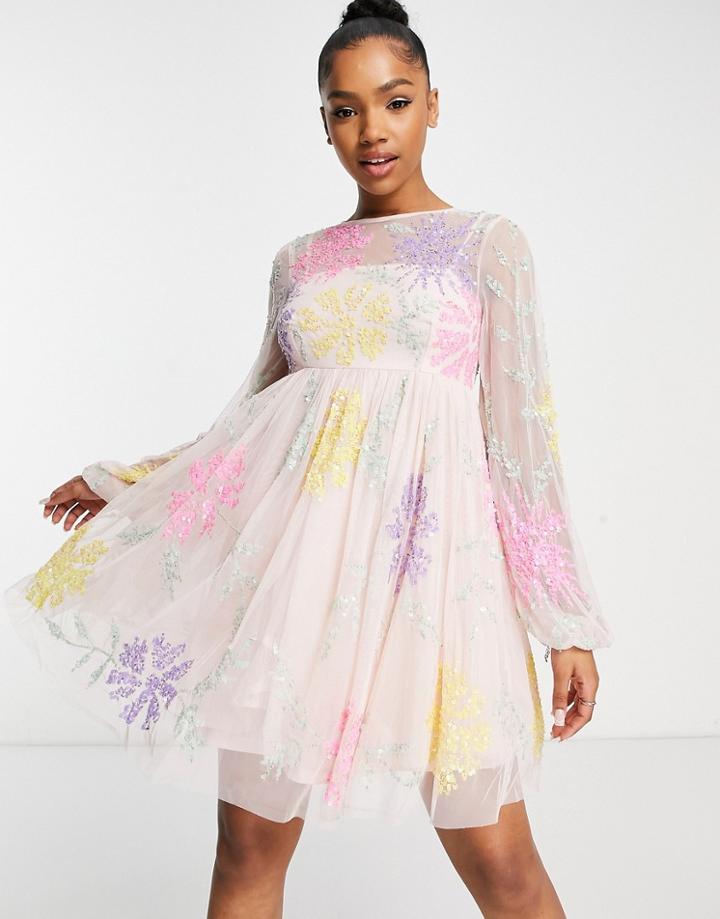 Maya Flower Puff Mini Prom Dress In Multicolor