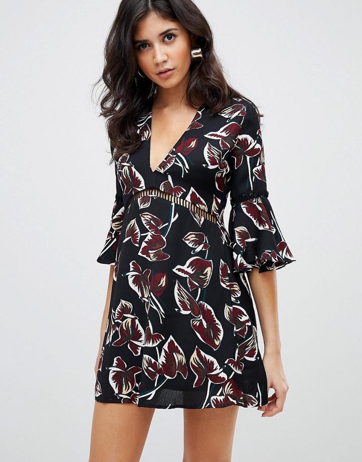 Rare Printed Ladder Tirm Shift Dress - Black