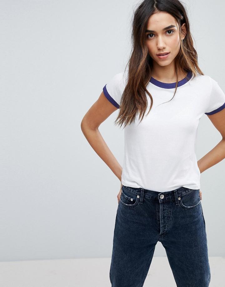 Brave Soul Claudia Tee With Contrast Neck And Sleeve Rib - White