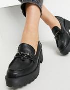 London Rebel Chunky Loafers With Chain Padlock Detail In Black