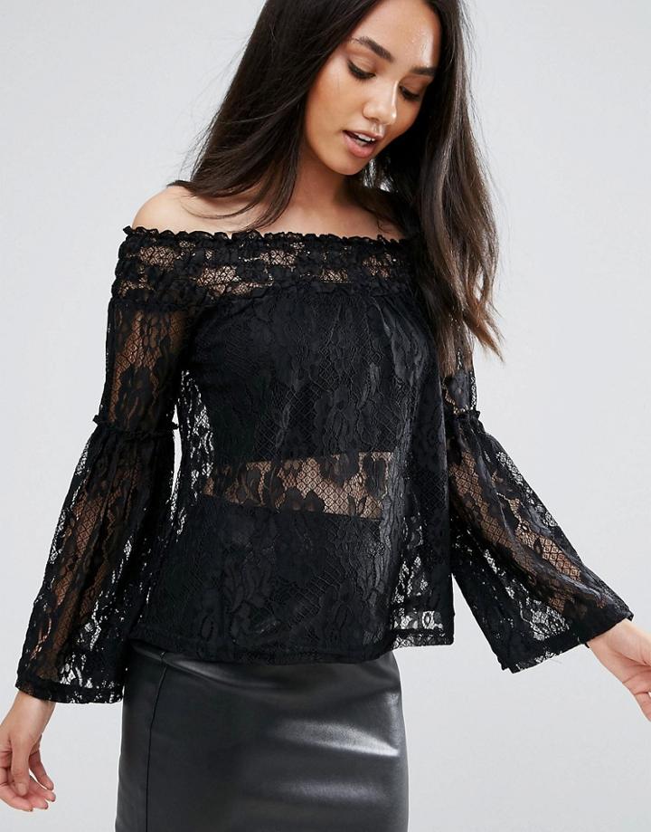 Ax Paris Black Off The Shoulder Lace Top - Black