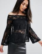 Ax Paris Black Off The Shoulder Lace Top - Black