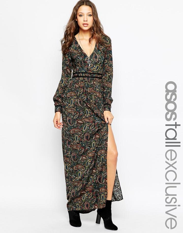 Asos Tall Paisley Maxi Dress With Plunge Front - Multi