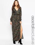 Asos Tall Paisley Maxi Dress With Plunge Front - Multi