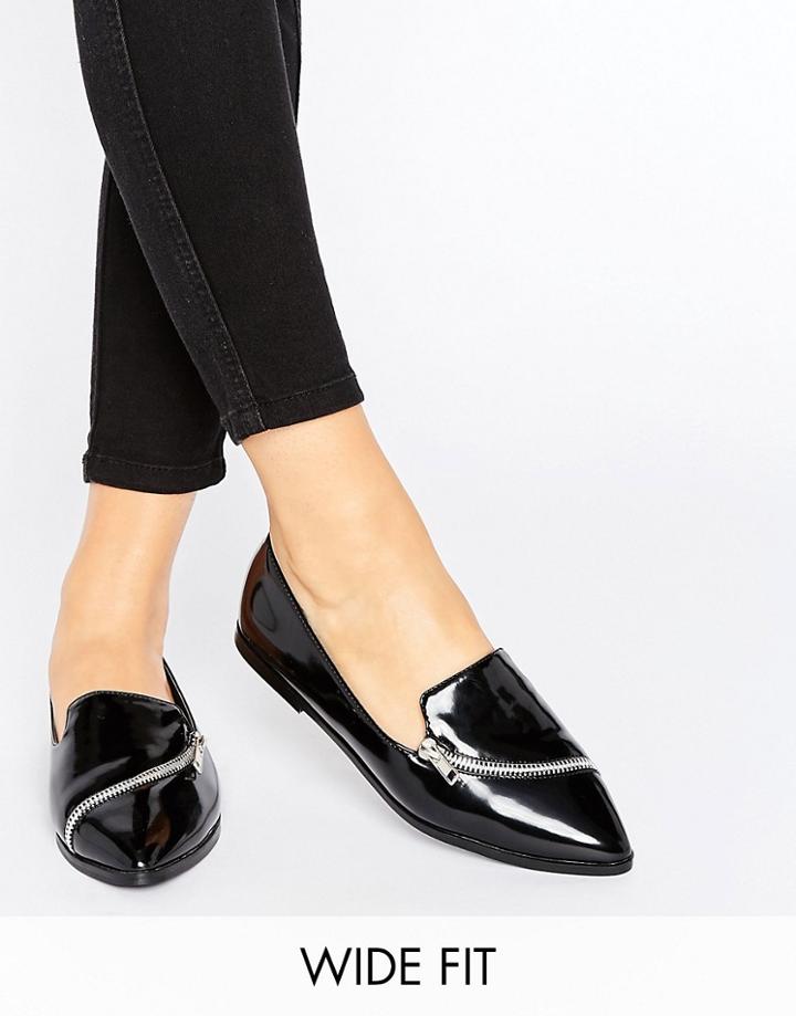 Asos Marcella Wide Fit Pointed Zip Detail Flat Shoes - Black