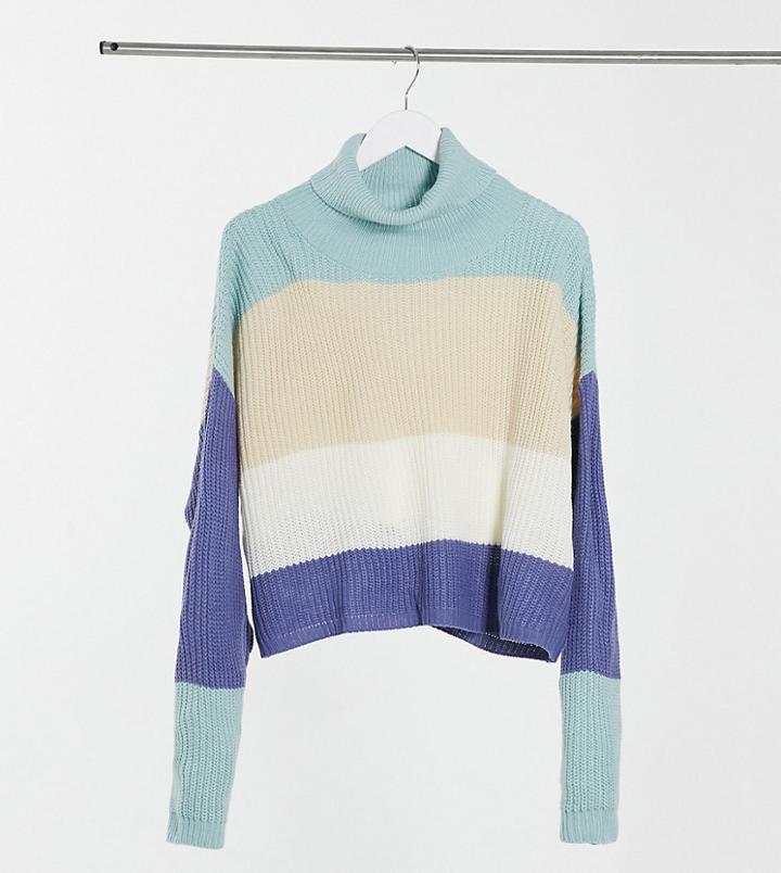 In The Style Plus X Billie Faiers Stripe Cropped Knitted Sweater In Blue Multi