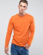 Asos Long Sleeve T-shirt With Crew Neck In Orange - Orange