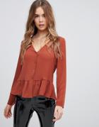 Boohoo Frill Hem Blouse In Rust - Orange