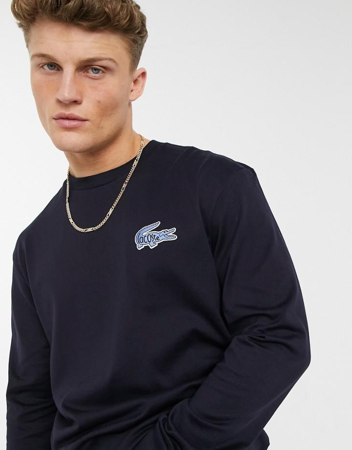 Lacoste Small Inside Croc Logo L/s Top In Navy