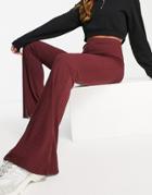 Asos Design Rib Flare Pant In Oxblood-red