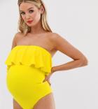 Asos Design Recycled Maternity Bandeau Minimal Frill Swimsuit In Yellow