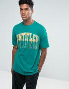 Asos Oversized T-shirt With Shredded Embroidery In Green - Green