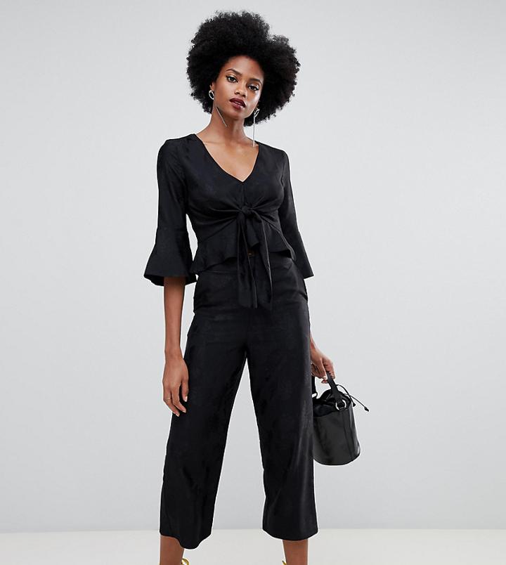 Miss Selfridge Wide Leg Cropped Culottes In Black Jacquard - Black