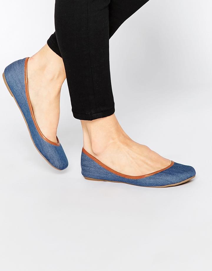 London Rebel Ballet Flats - Denim