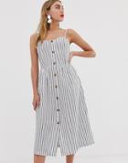 Only Stripe Button Through Cami Dress-white