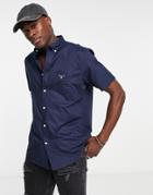 Gant Icon Logo Regular Fit Short Sleeve Broadcloth Shirt In Navy