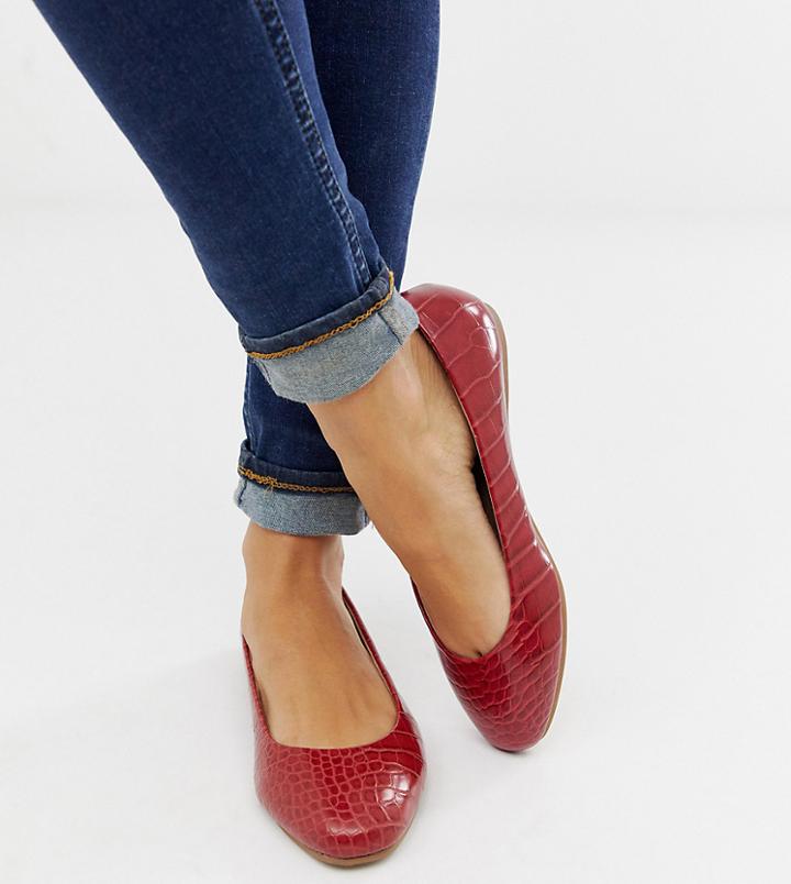 Asos Design Wide Fit Lassie Ballet Flats - Red