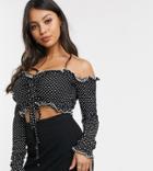 Fashion Union Petite Bardot Crop Top In Polka Dot